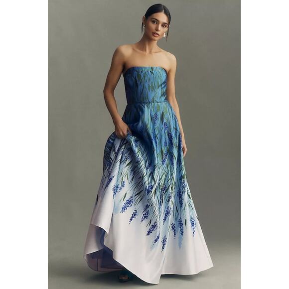 BHLDN Dresses & Skirts - NEW Anthropologie BHLDN Kira Strapless Printed Satin A-Line Maxi Dress US 10